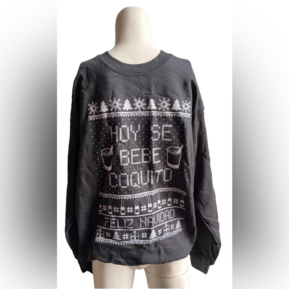 Graphic Christmas Hoodie Hoy Se Bebe Coquito Feliz Navidad Gildan Heavy Blend M